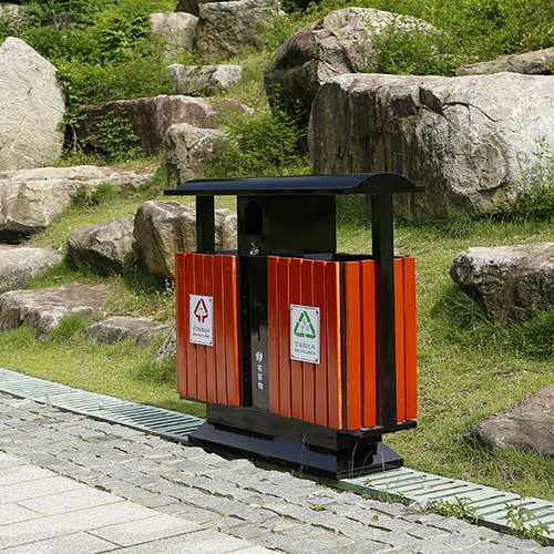 景區公園必備的景觀設施鋼木垃圾箱、與園林椅